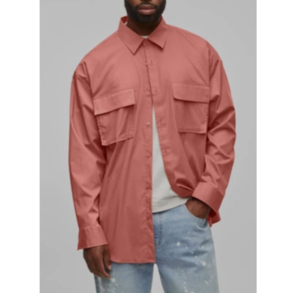 Mode of One Men's Long Sleeve Button Front Utility Shirt Sunbaked Clay Size L
